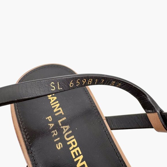 Saint Laurent Cassandra YSL T-Strap Flat Sandals Tan Leather Size 37 US 7 Women - Picture 15 of 15